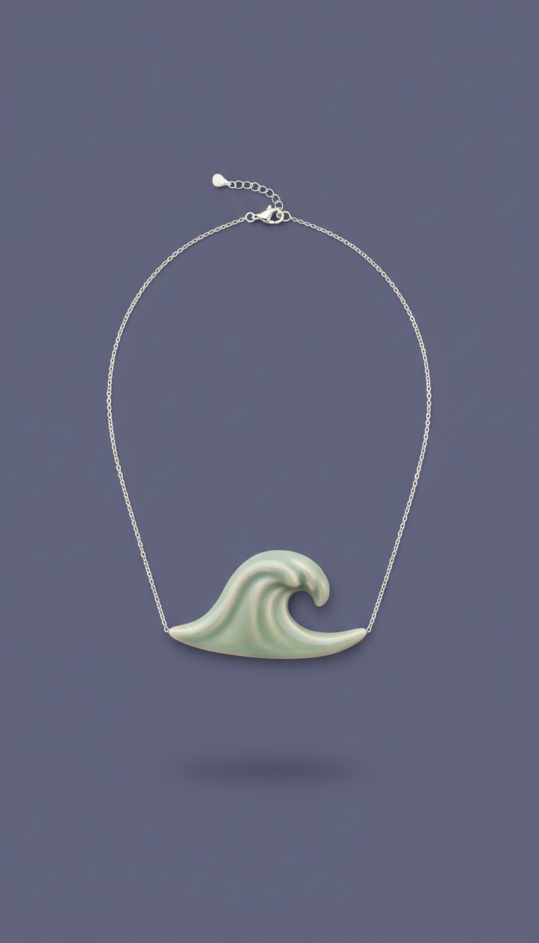 Celadon wave pendant necklace