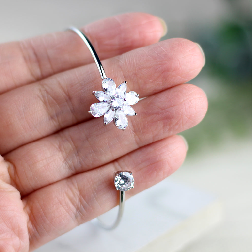 Statement Flower Zircon Cuff Bangle - Rabal