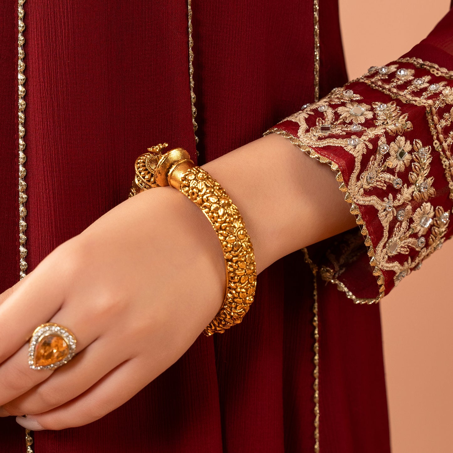 Gold Statement Lock Bangle