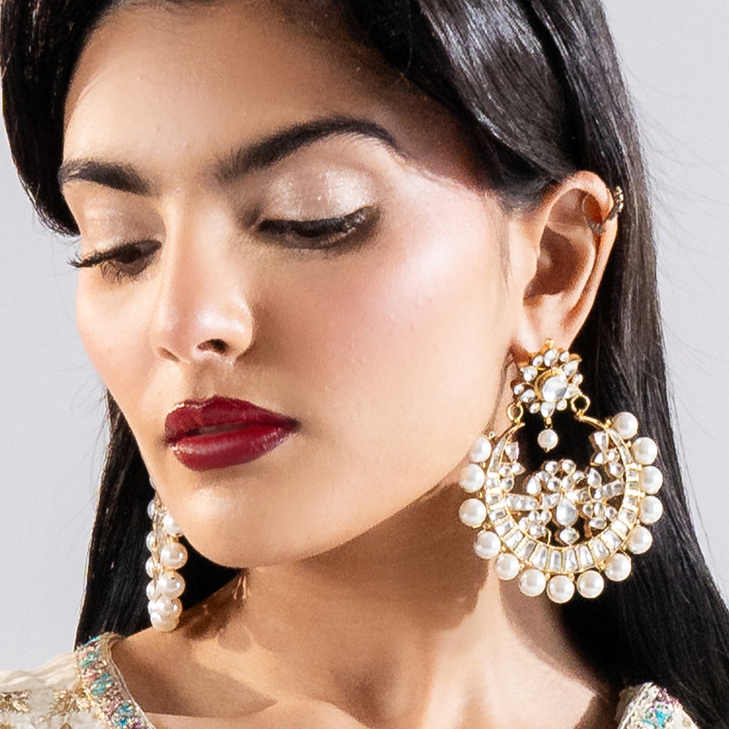 White Kundan Statement Drop Earring