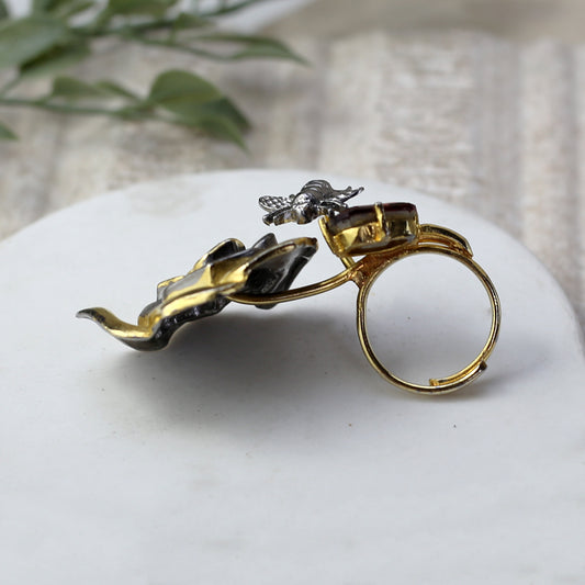 Statement Ruby Bee Flower Adjustable Ring - Rabal