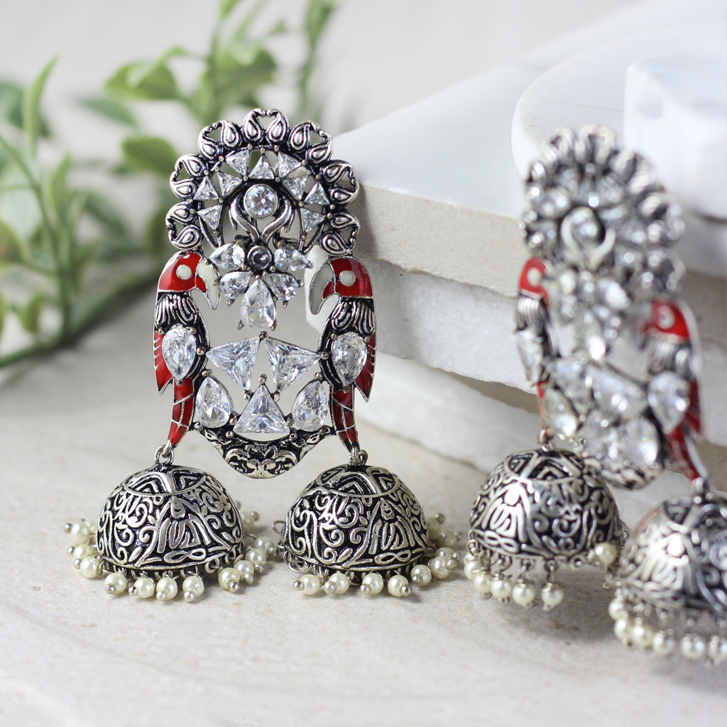 Red Statement Bird Drop Jhumki I Earring