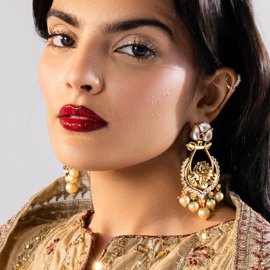 Multicolour Flower Kundan Drop Earring - Rabal