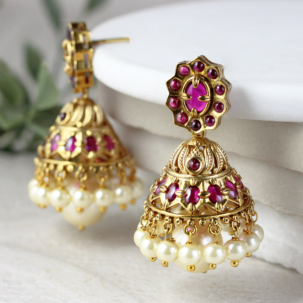 Ruby Floral Jhumke