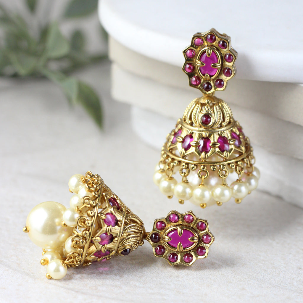 Ruby Floral Jhumke