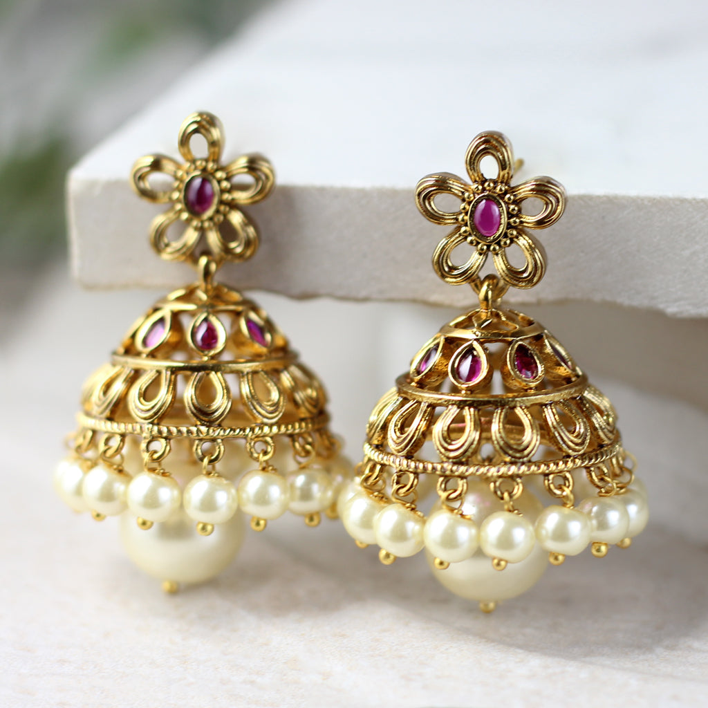 Ruby Floral Jhumke