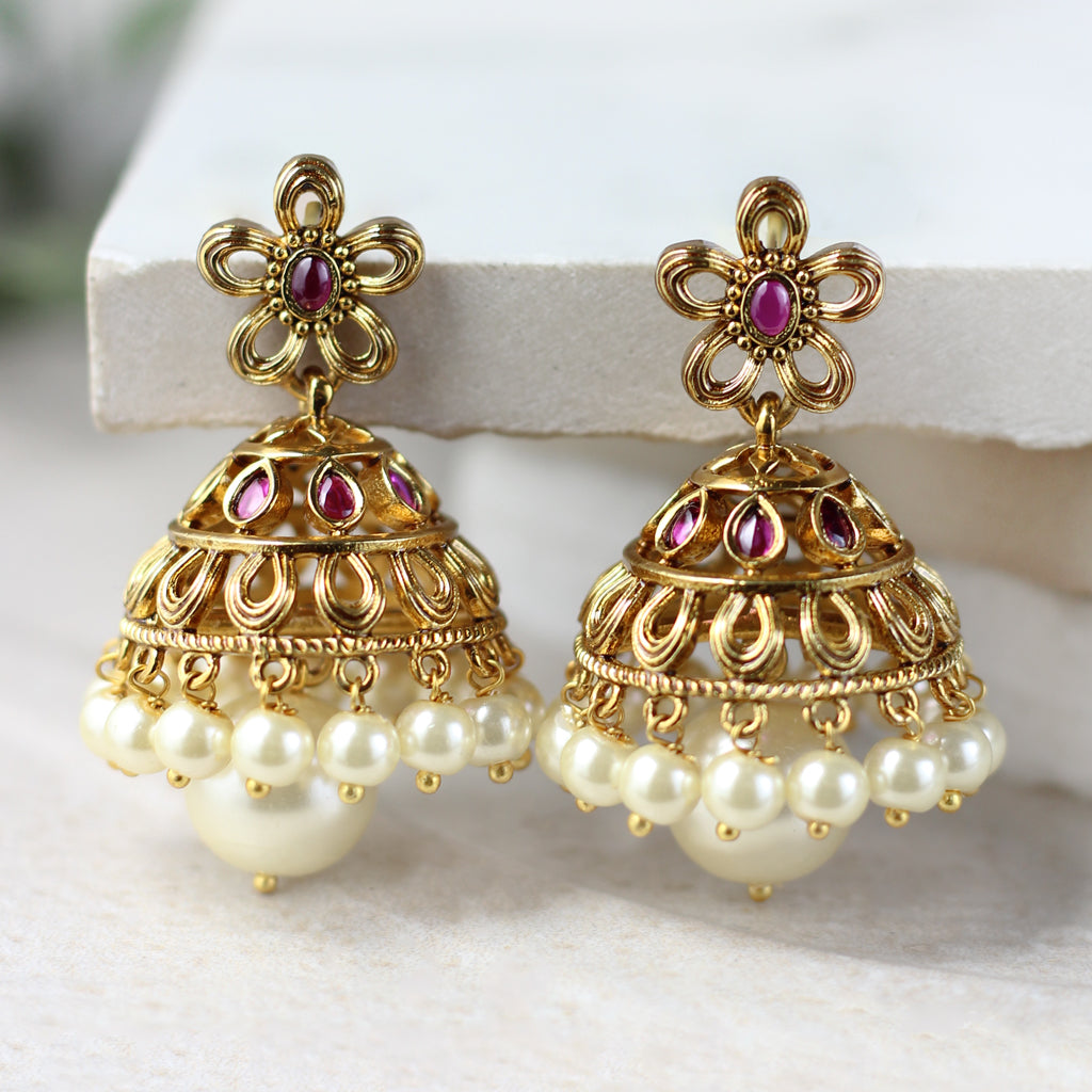 Ruby Floral Jhumke