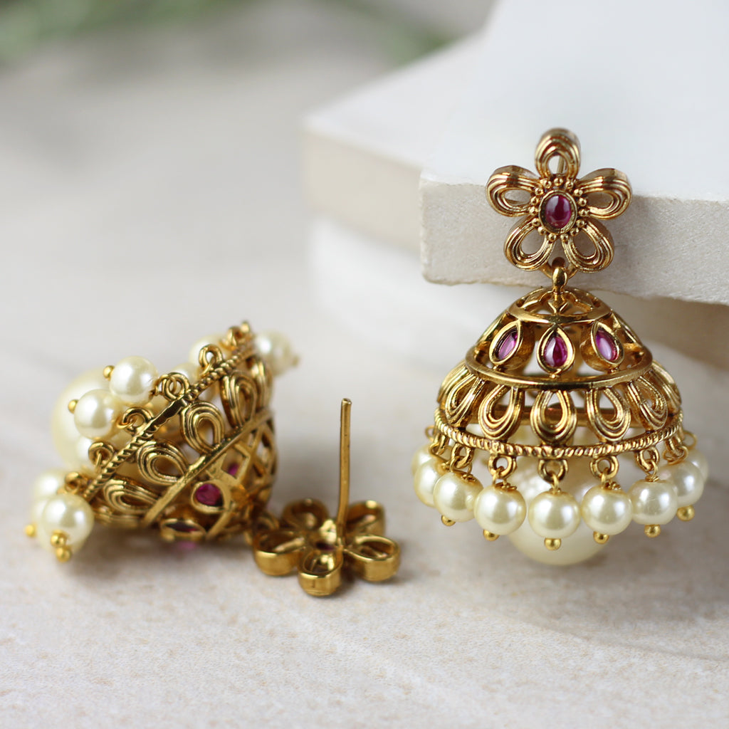 Ruby Floral Jhumke
