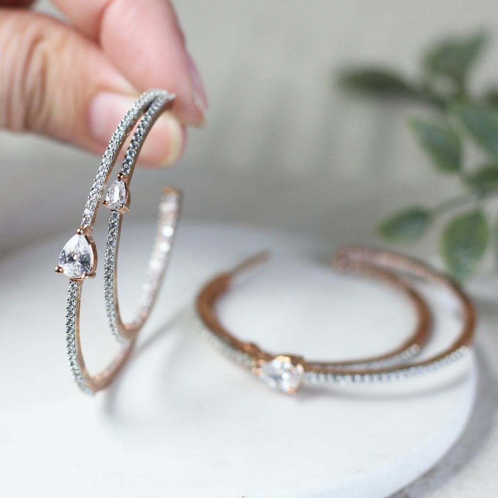 Rose Gold Zircon Hoop Earring
