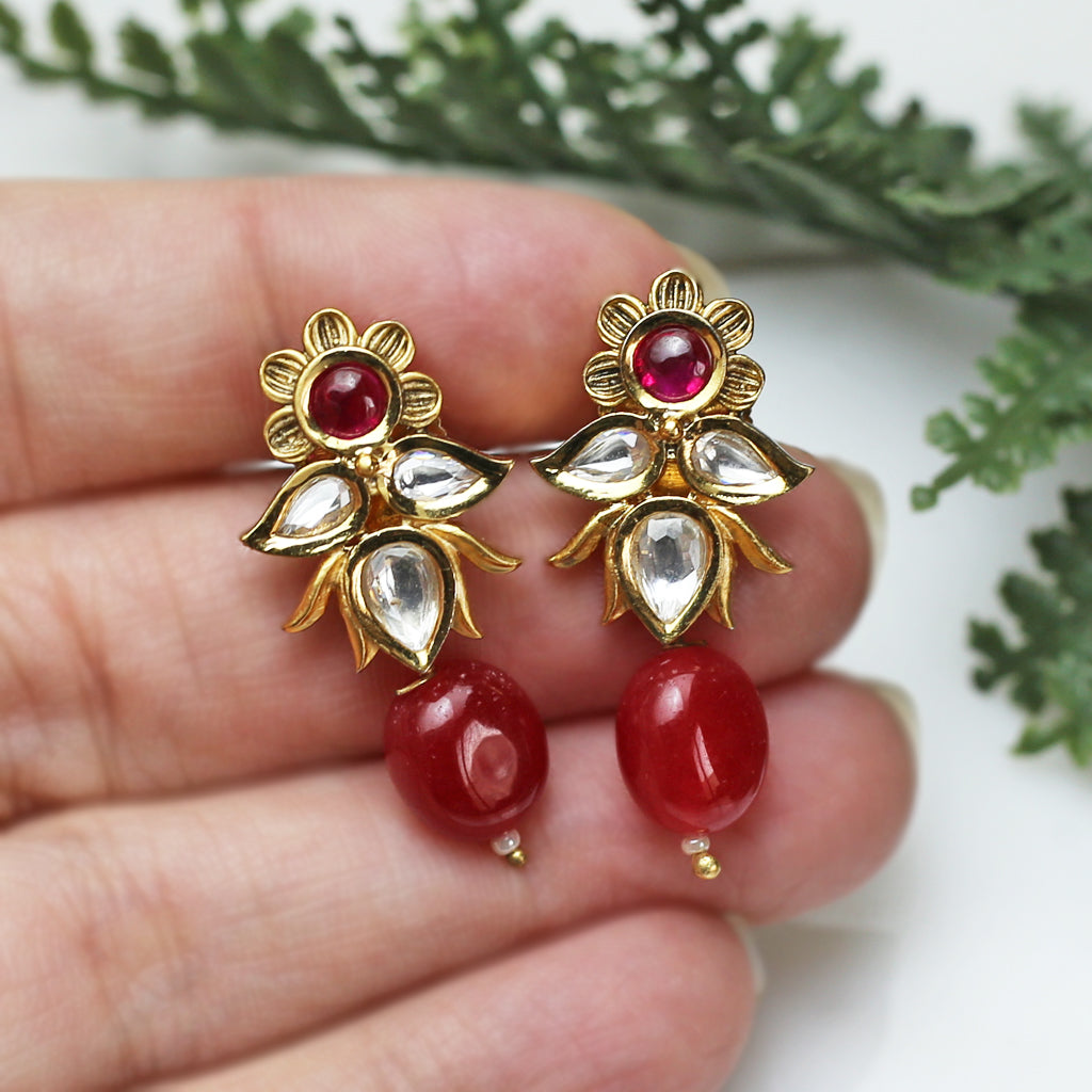 Red Flower Drop Earring