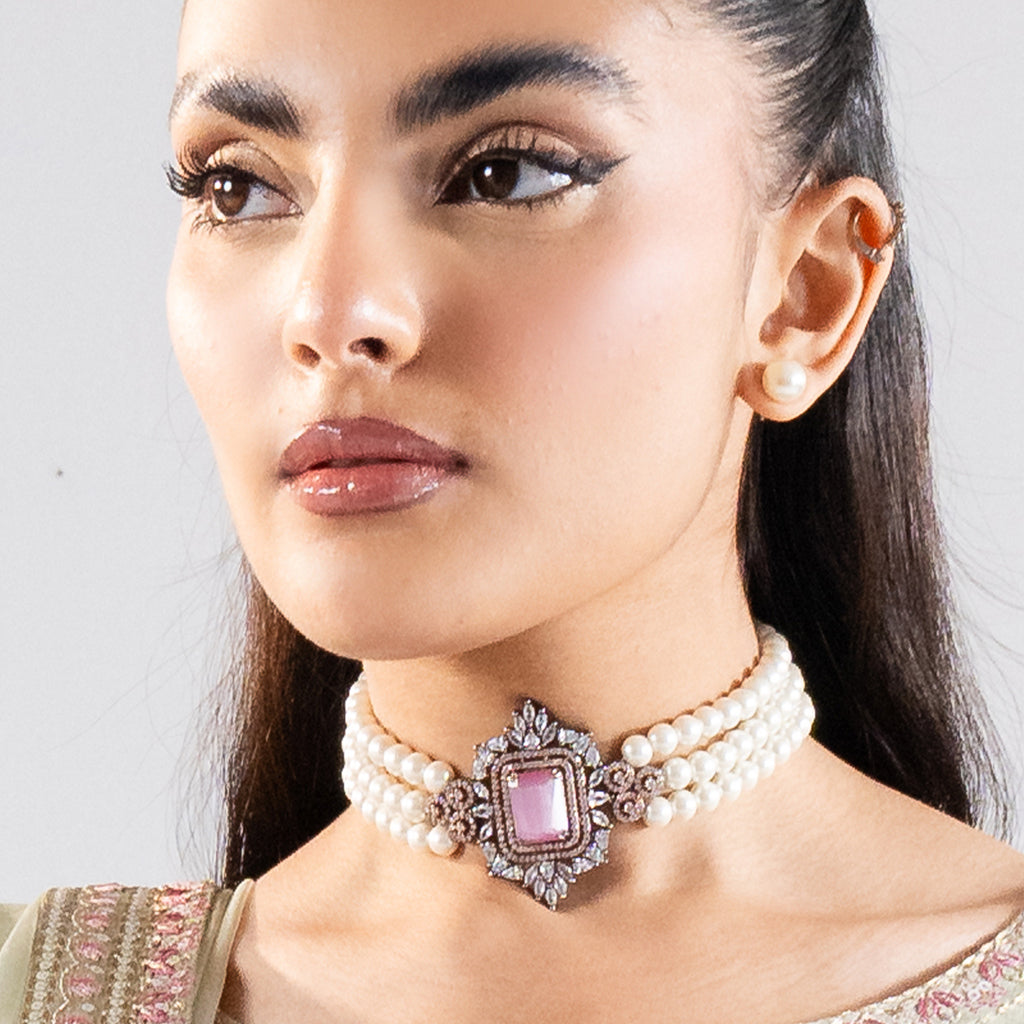 Pink Statement Pearl Choker