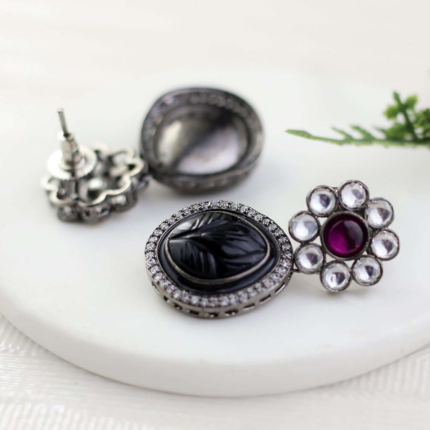 Black Carved Statement Earring