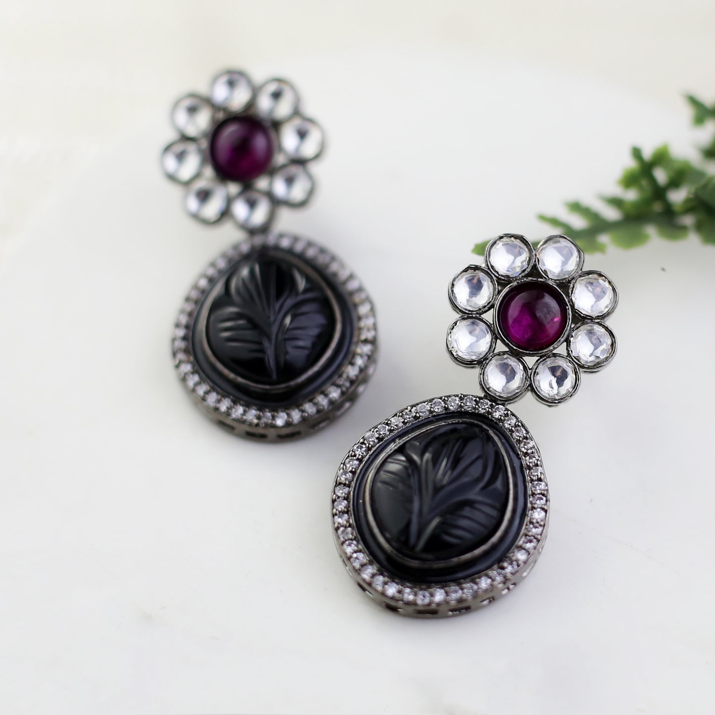 Black Carved Statement Earring