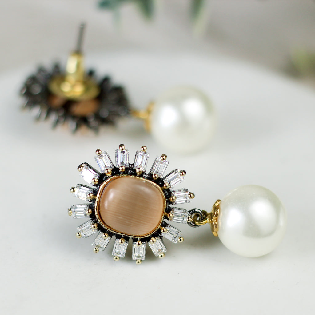 Peach Statement Pearl Drop Earring