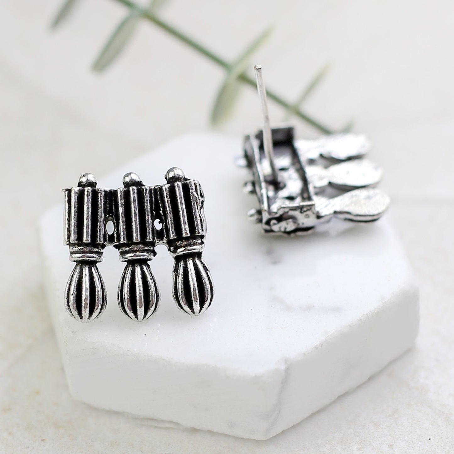Silver Tribal Oxidised Stud Earring
