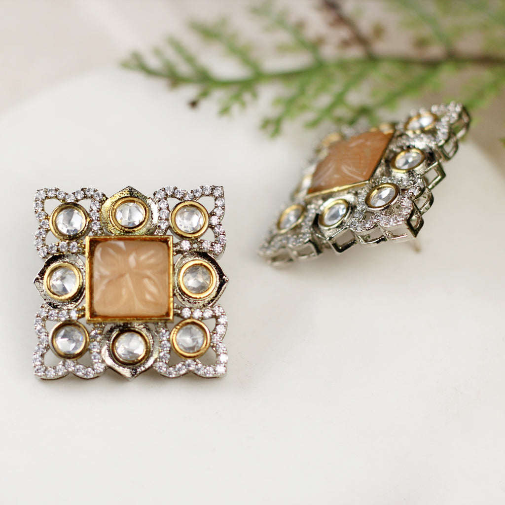 Statement Peach Zircon Stud Earring