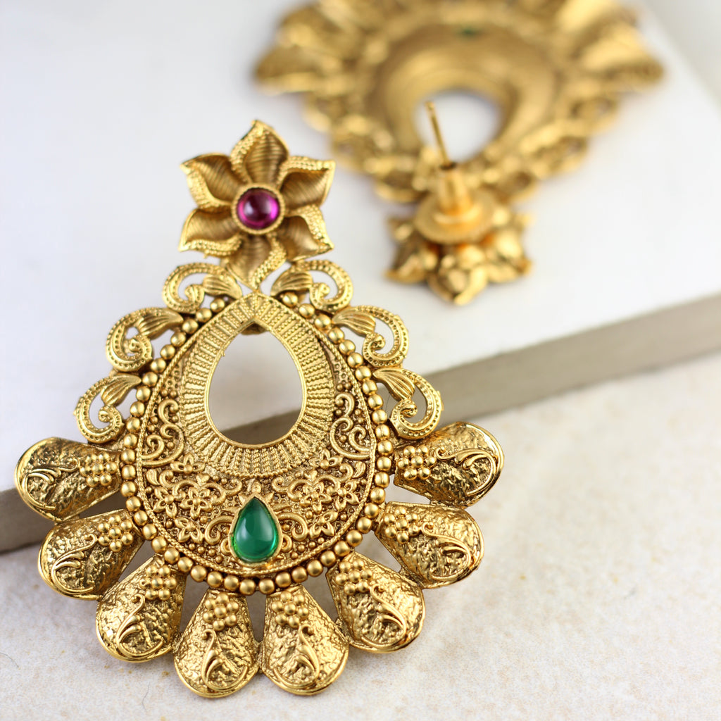 Ruby / Green Traditional Drop Earring - Rabal