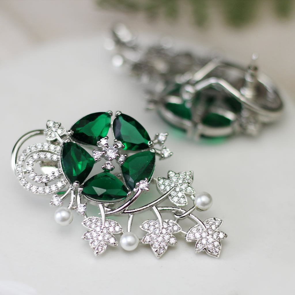 Green Statement Flower Zircon Drop Earring