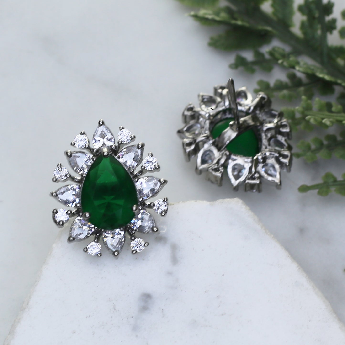 Green Zircon Pear Stud Earring