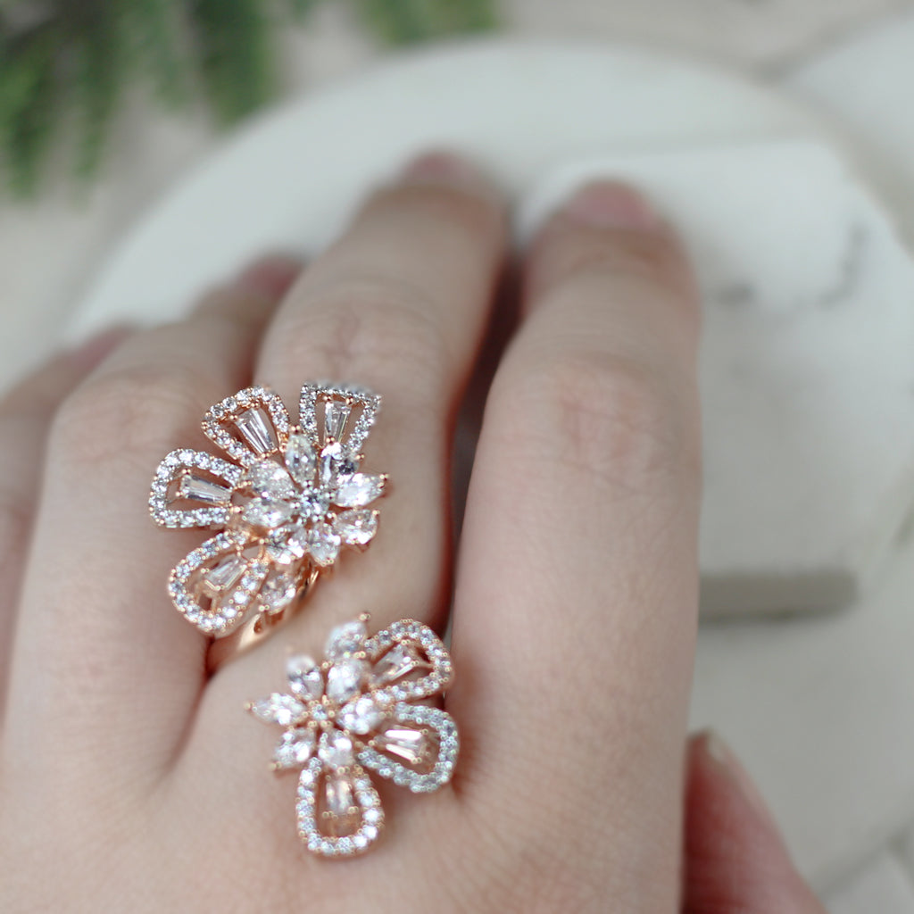 Floral Rose Gold Double Ring