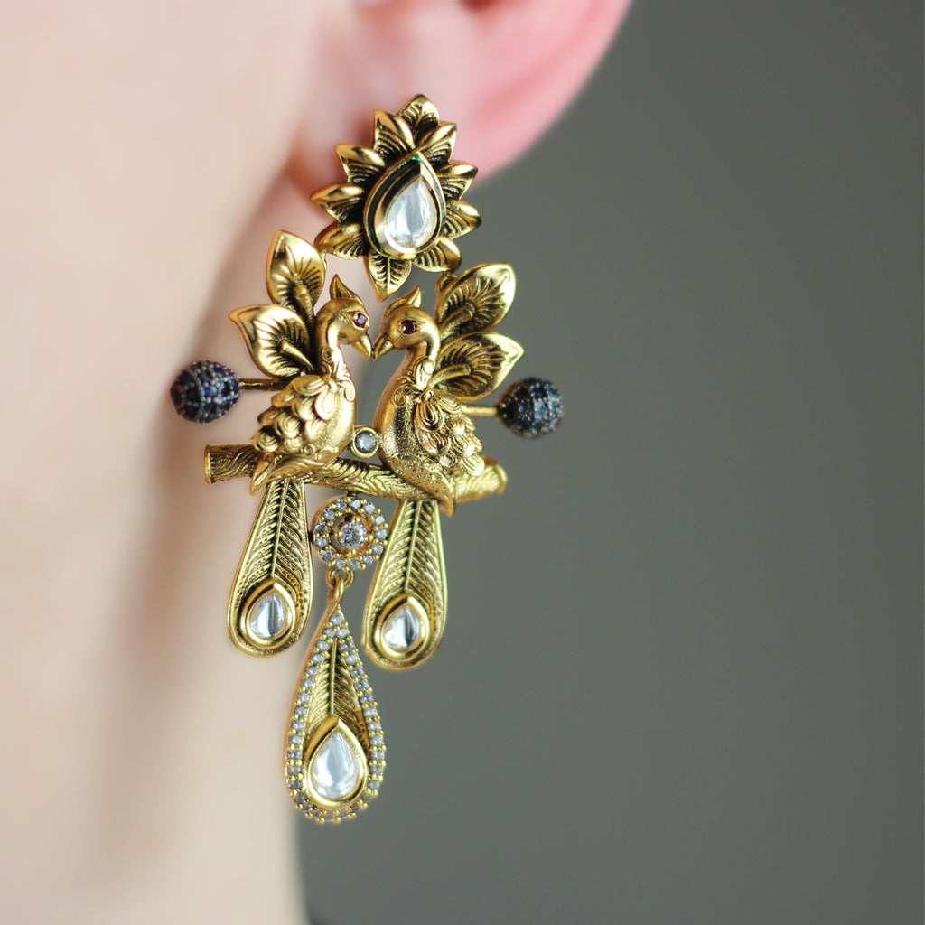 Blue Statement Bird Drop Earring