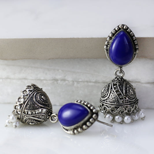 Blue Tribal Small Jhumke I Earring - Rabal