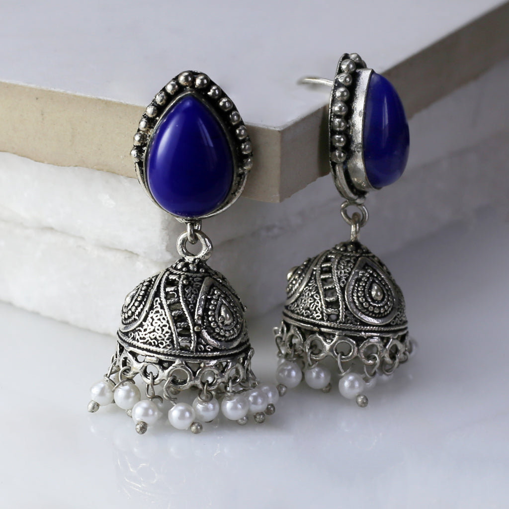 Blue Tribal Small Jhumke I Earring - Rabal