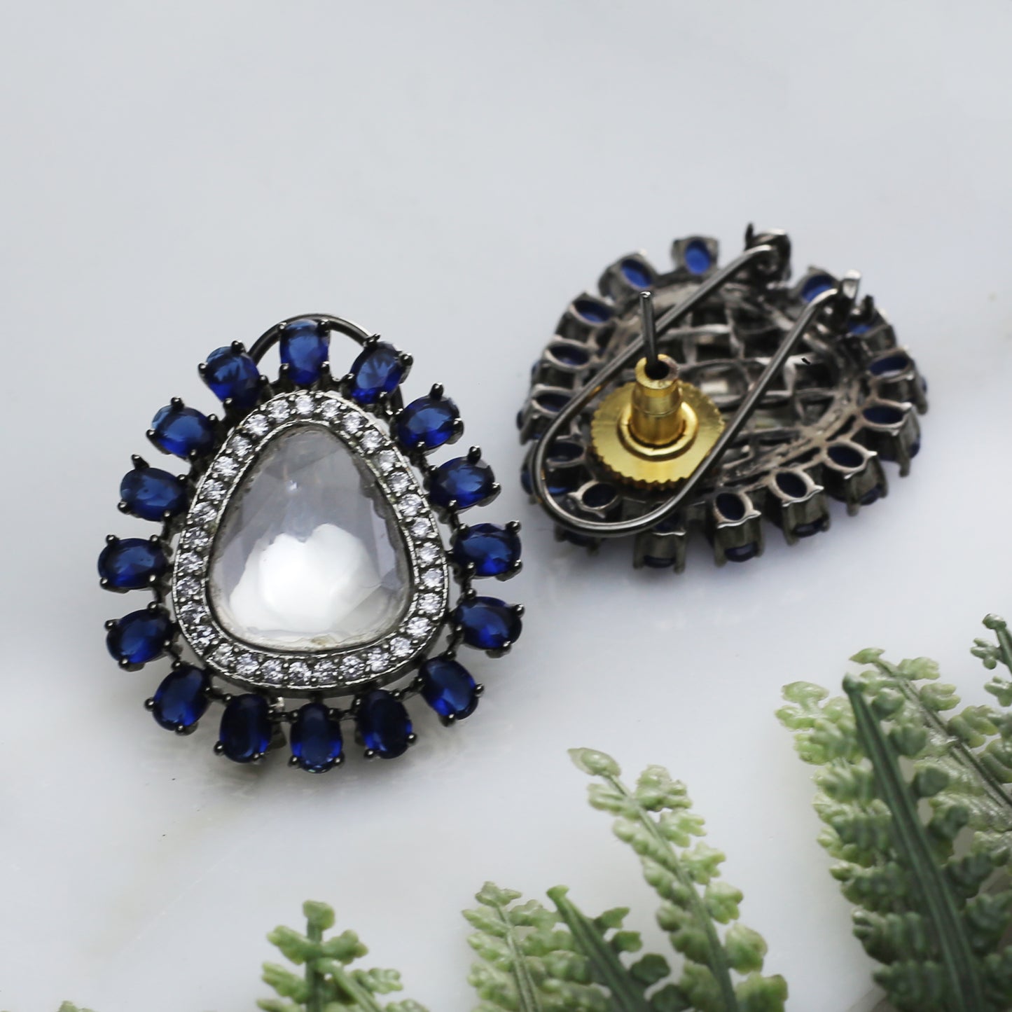 Blue Kundan Stud Earring