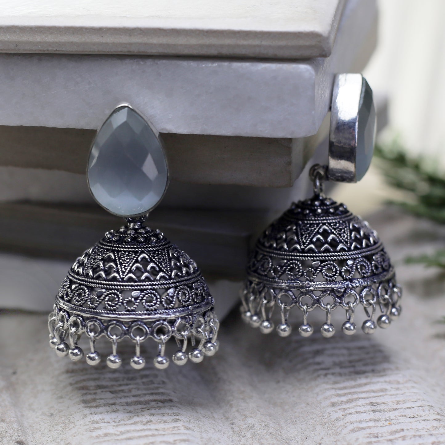 Grey Oxidised Jhumke I Earring