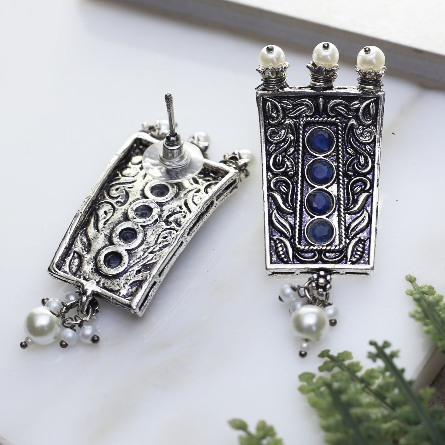 Blue Tribal Curved Stud Earring