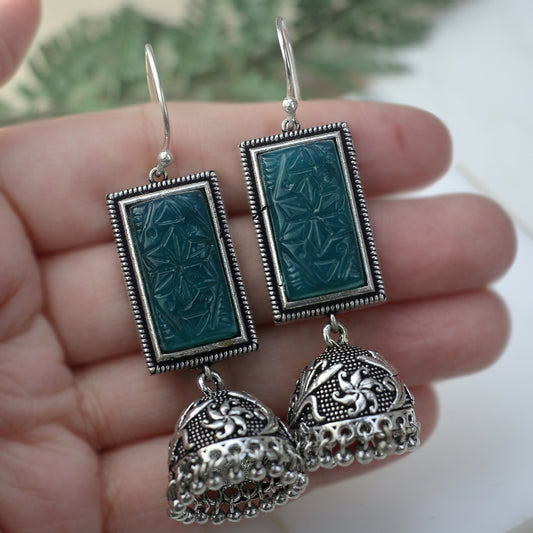 Green Tribal Jhumki Hook Earring - Rabal