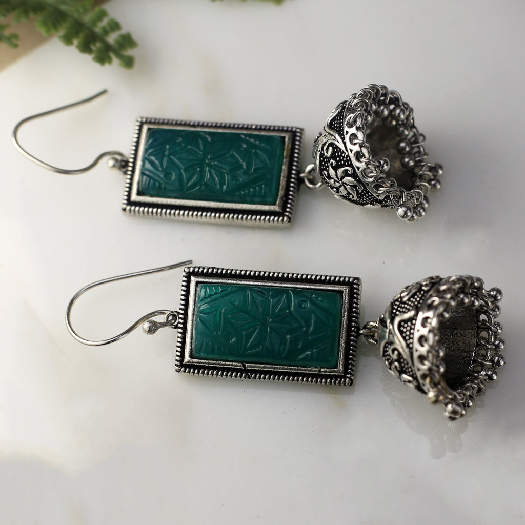 Green Tribal Jhumki Hook Earring - Rabal