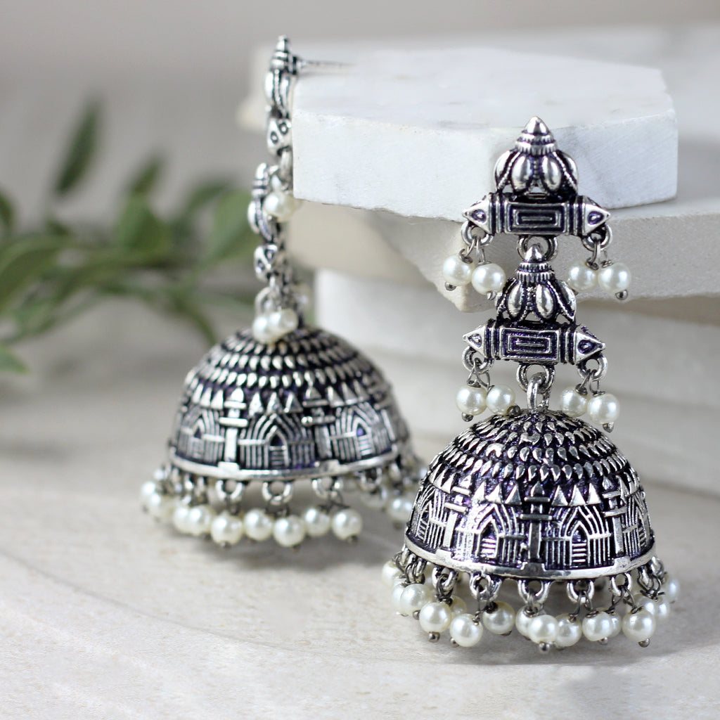 Silver Tribal Tiered Jhumke I Earring