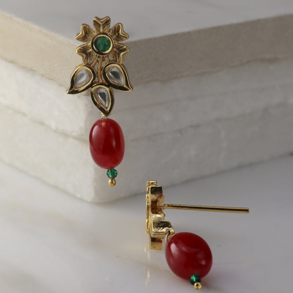 Red / Green Flower Drop Earring