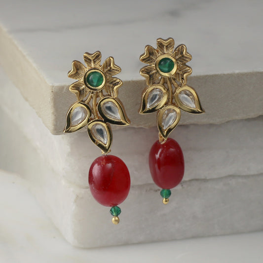 Red / Green Flower Drop Earring - Rabal