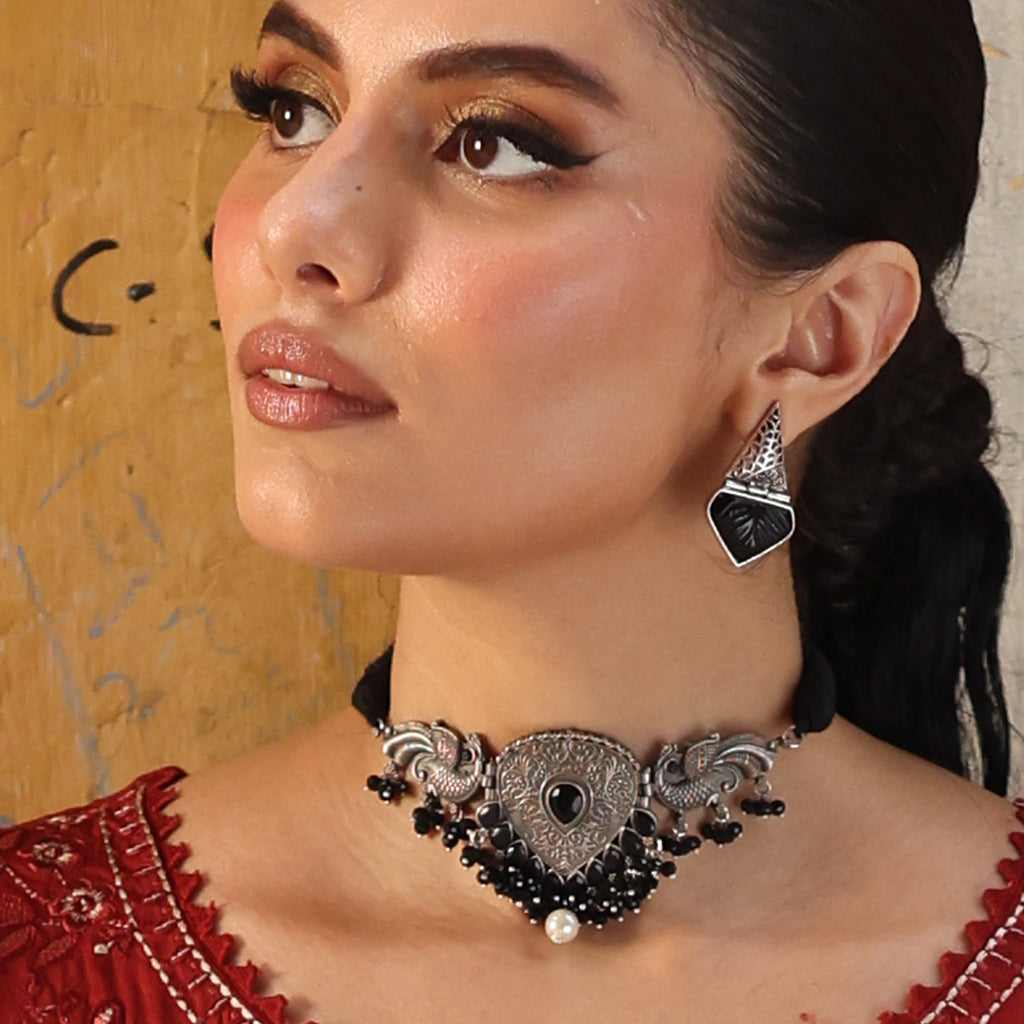 Pink Tribal Peacock Choker