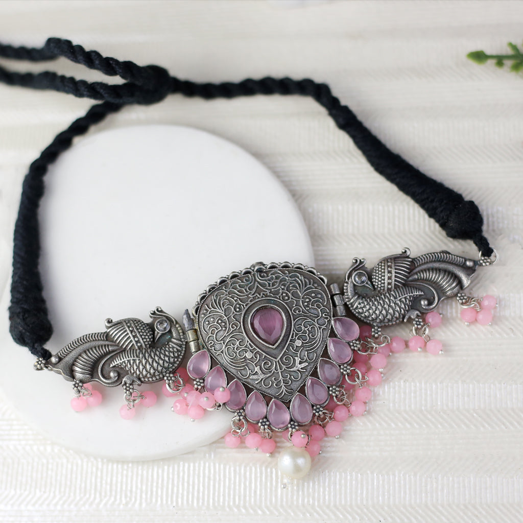 Pink Tribal Peacock Choker
