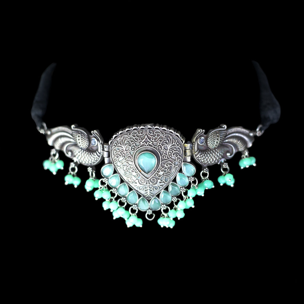Mint Tribal Peacock Choker