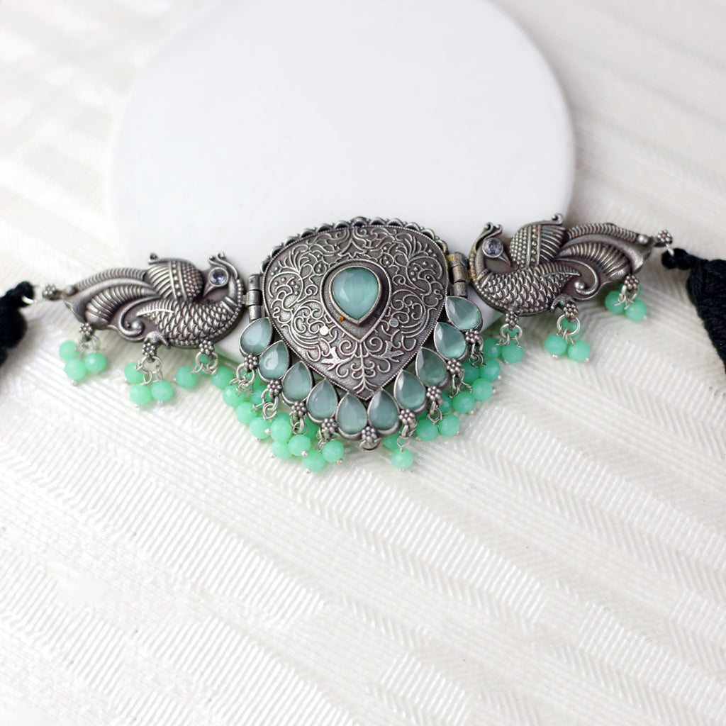 Mint Tribal Peacock Choker