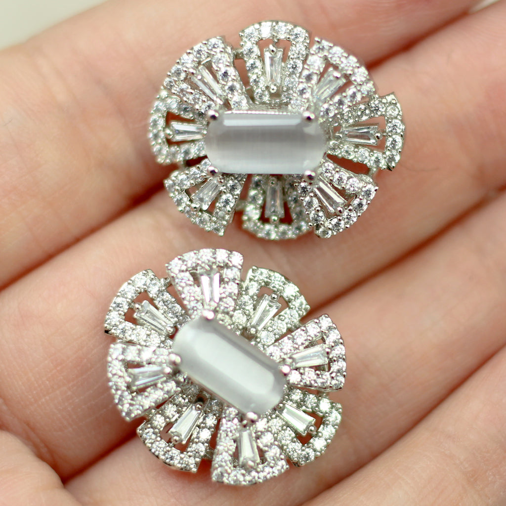 Grey Statement Zircon Stud Earring