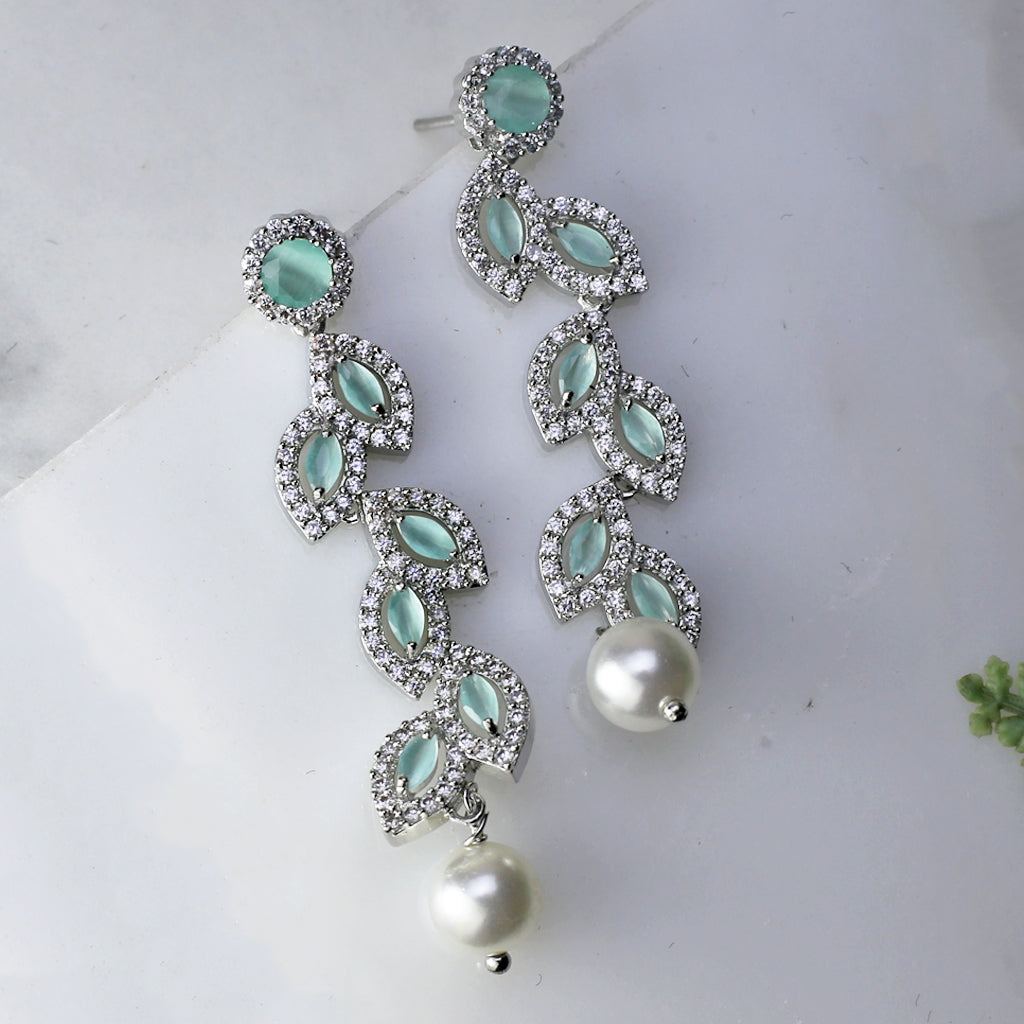 Mint Zircon Leaf Drop Earring