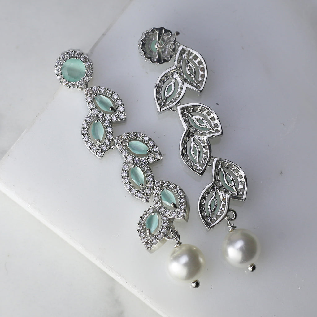 Mint Zircon Leaf Drop Earring