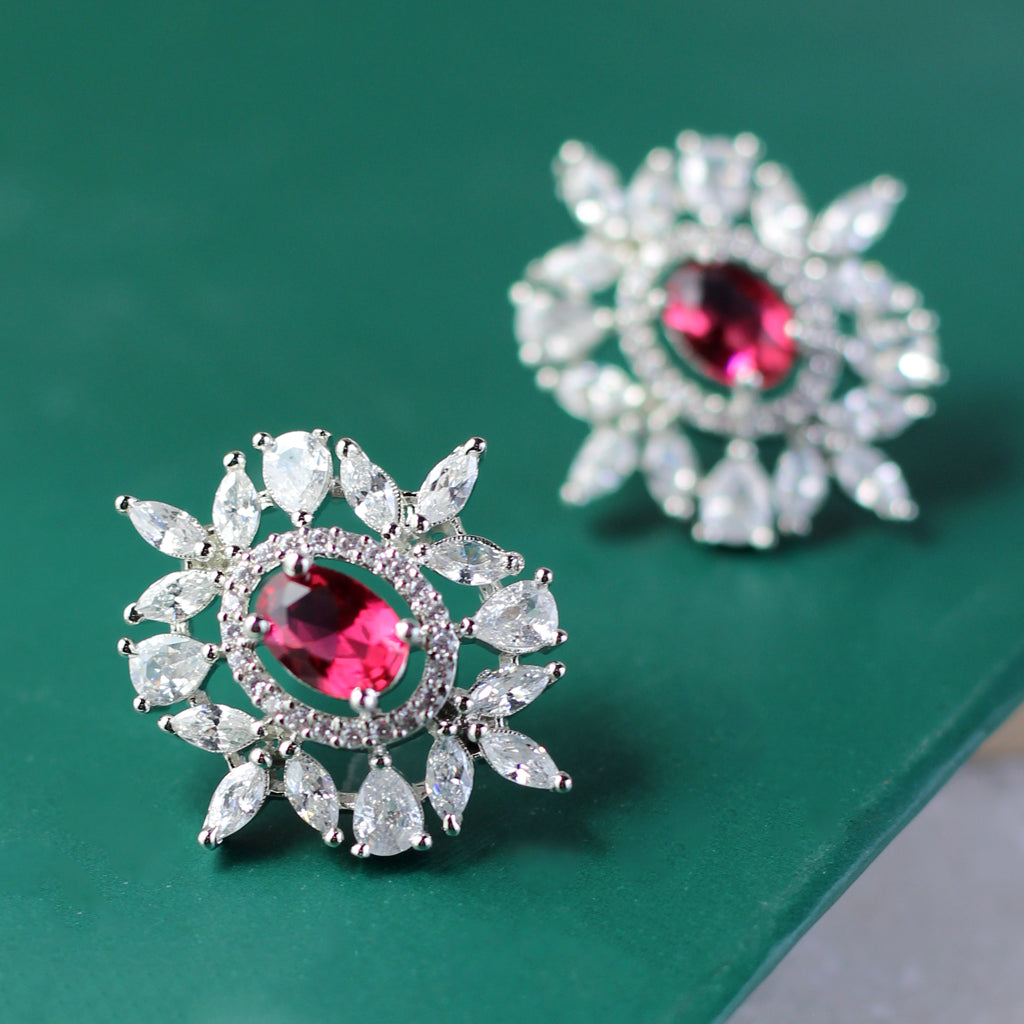 Red Zircon Stud Earring
