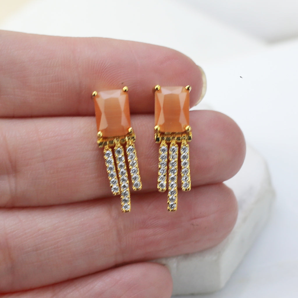 Peach Zircon Stud Earring