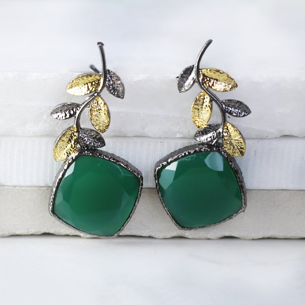 Green Double Tone Leaf Earring