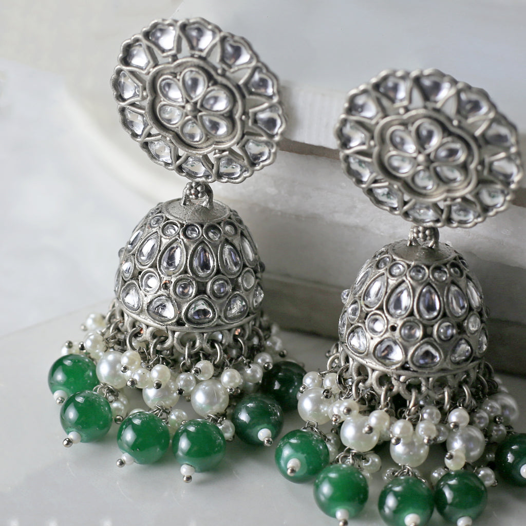 Green Tribal Pearl Jhumke I Earring