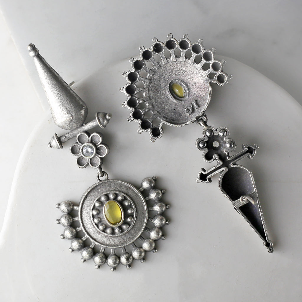 Yellow Tribal Flower Drop Earring