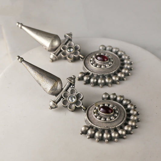 Maroon Tribal Flower Drop Earring