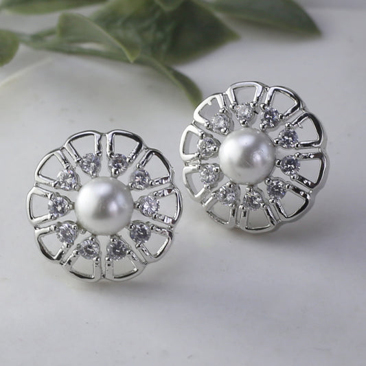 Silver Pearl Zircon Stud Earring