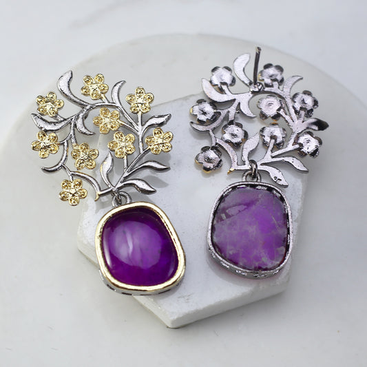 Purple Floral Drop Earring